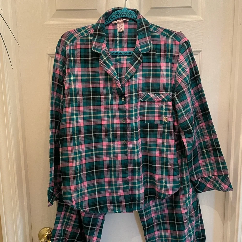 Victoria's Secret Plaid Pajama Set - Pink and Green - Picture 1 of 7